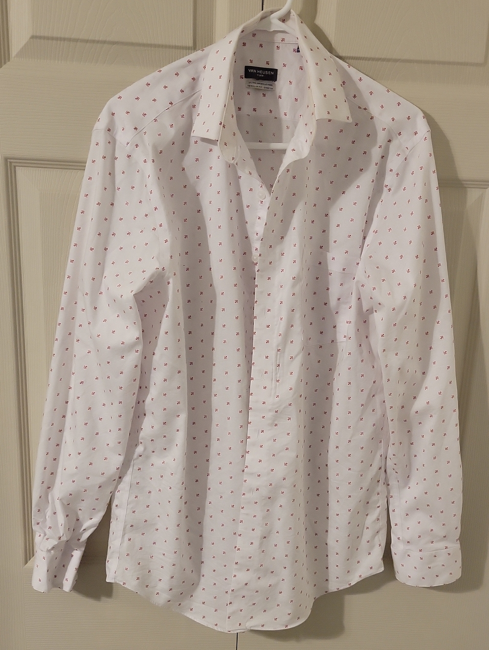 Van Heusen White Dress Shirt with Small Red Motif